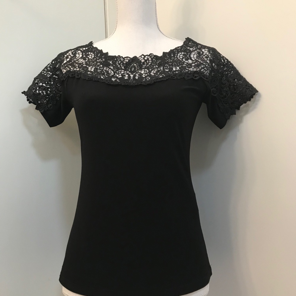 Joseph Ribkoff black lace short sleeve top